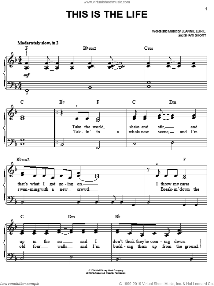This Is The Life sheet music for piano solo by Hannah Montana, Miley Cyrus, Jeannie Lurie and Shari Short, easy skill level