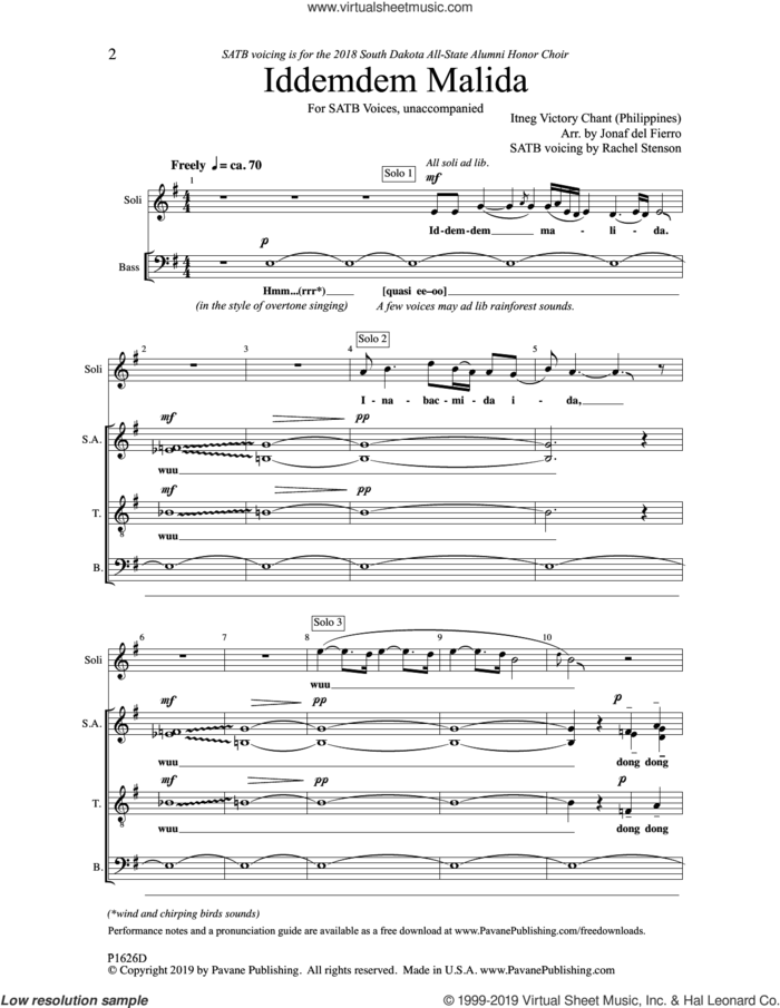 Iddemdem Malida sheet music for choir (SATB: soprano, alto, tenor, bass) by Jonaf del Fierro and Rachel Stenson, intermediate skill level