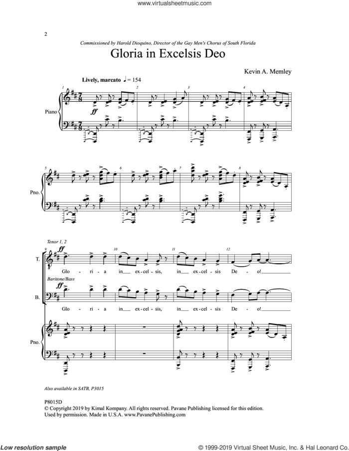 Gloria In Excelsis Deo sheet music for choir (TTBB: tenor, bass) by Kevin Memley and Miscellaneous, intermediate skill level