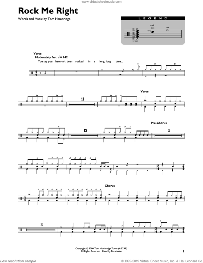 Rock Me Right sheet music for drums (percussions) by Susan Tedeschi and Tom Hambridge, intermediate skill level
