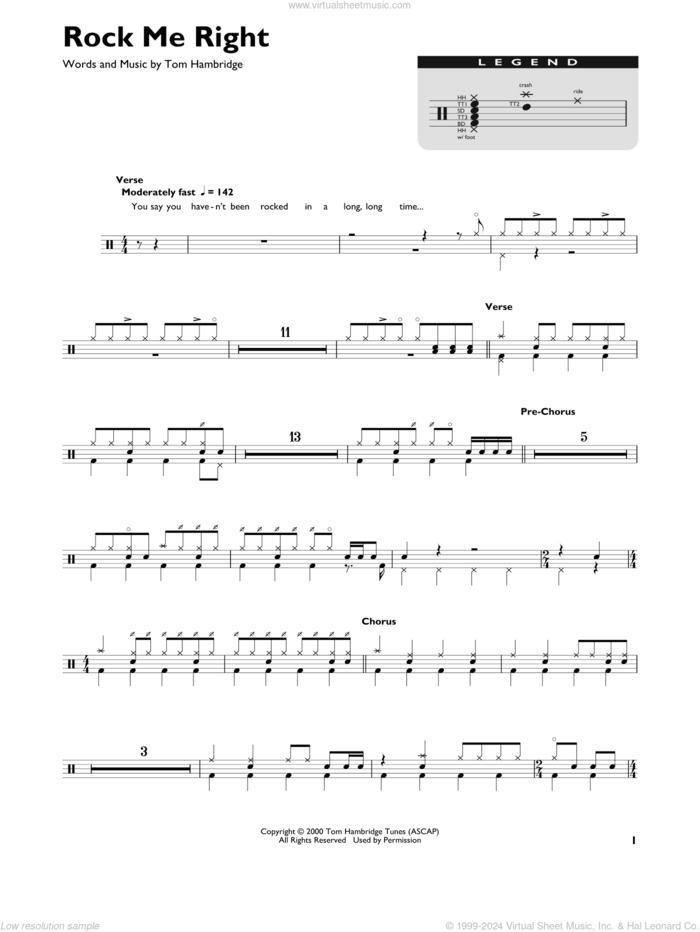 Rock Me Right sheet music for drums (percussions) by Susan Tedeschi and Tom Hambridge, intermediate skill level