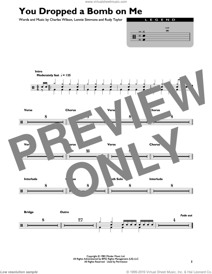 You Dropped A Bomb On Me sheet music for drums (percussions) by The Gap Band, Charlie Wilson, Lonnie Simmons, Rudy Taylor and Tom Wallace, intermediate skill level