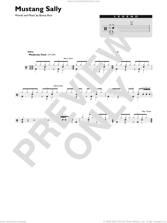 Mustang Sally sheet music for drums (percussions) by Wilson Pickett and Bonny Rice, intermediate skill level