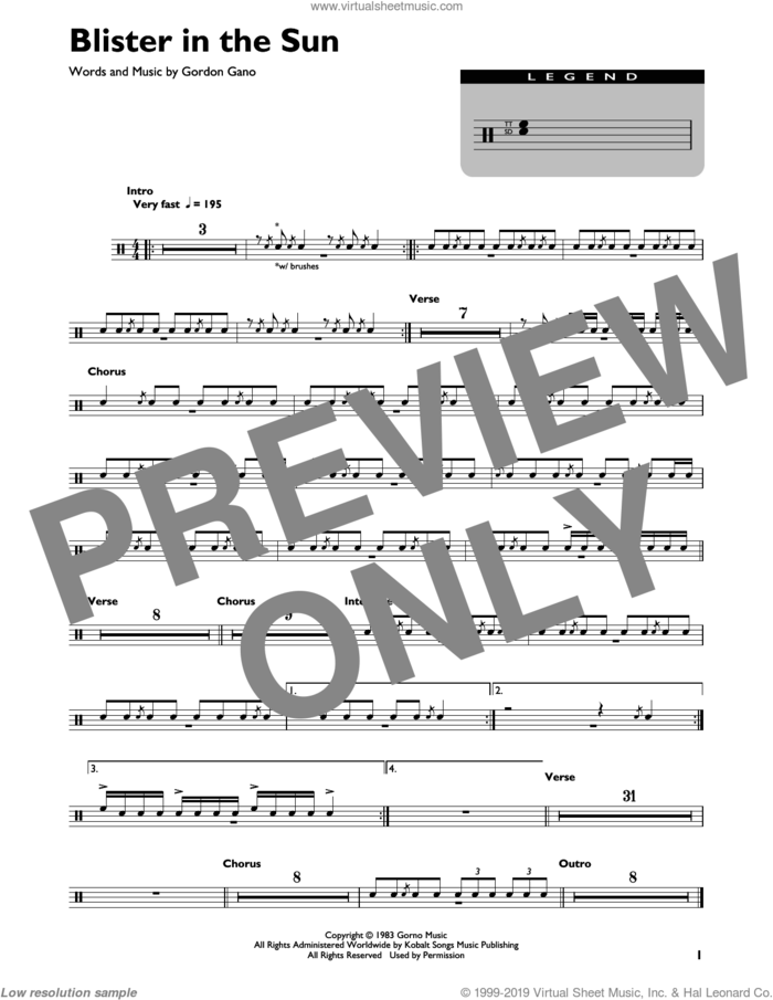 Blister In The Sun sheet music for drums (percussions) by Violent Femmes and Gordon Gano, intermediate skill level