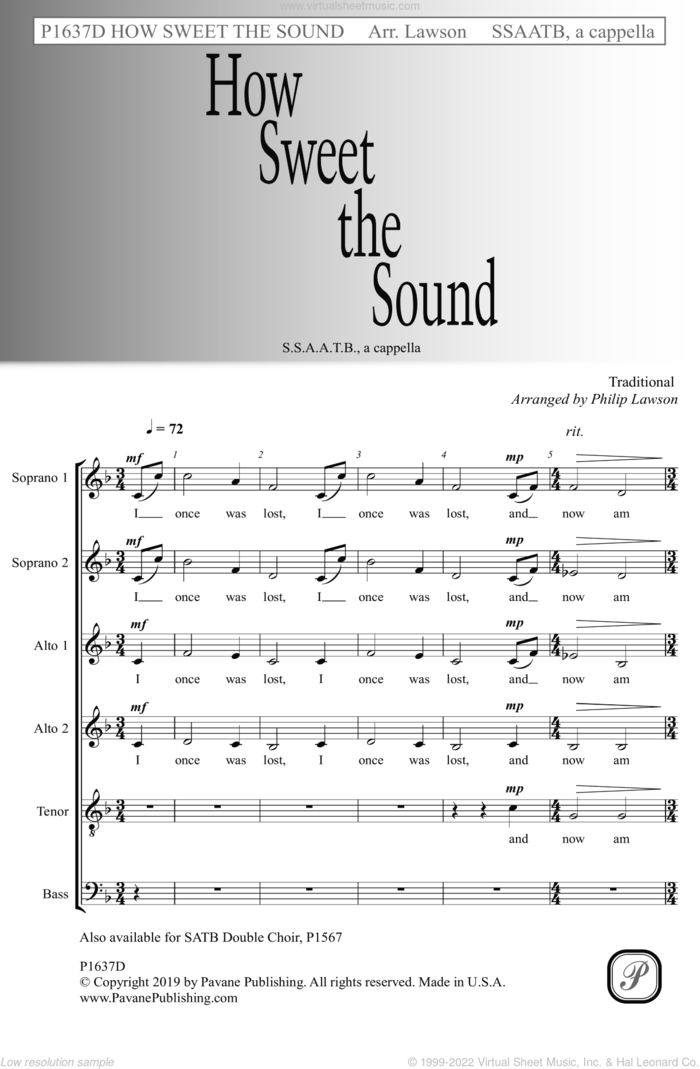 How Sweet the Sound (arr. Philip Lawson) sheet music for choir (SSAATB)  and Philip Lawson, intermediate skill level