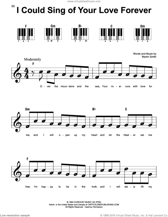I Could Sing Of Your Love Forever, (beginner) sheet music for piano solo by Delirious?, Passion and Martin Smith, beginner skill level