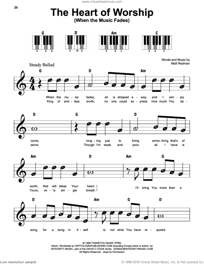 The Heart Of Worship (When The Music Fades), (beginner) (When The Music Fades) sheet music for piano solo by Matt Redman, beginner skill level