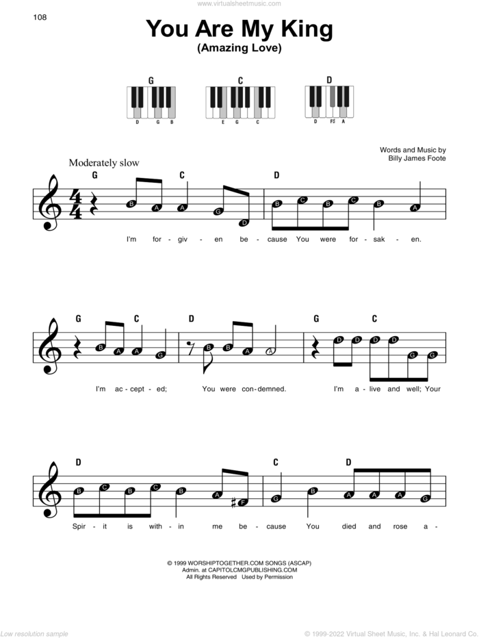 You Are My King (Amazing Love) sheet music for piano solo by Chris Tomlin, Passion and Billy Foote, beginner skill level