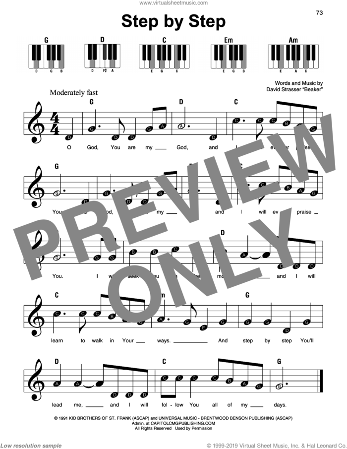 Step By Step sheet music for piano solo by Rich Mullins and David Strasser, beginner skill level