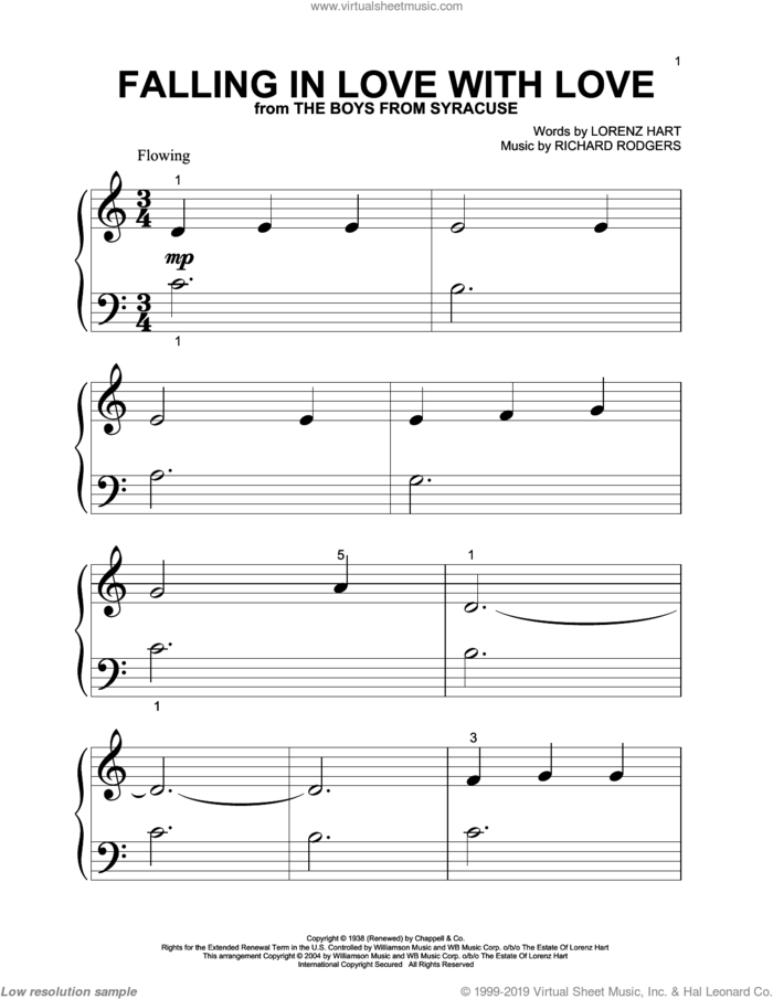 Falling In Love With Love (from The Boys From Syracuse) sheet music for piano solo by Richard Rodgers, Lorenz Hart and Rodgers & Hart, beginner skill level