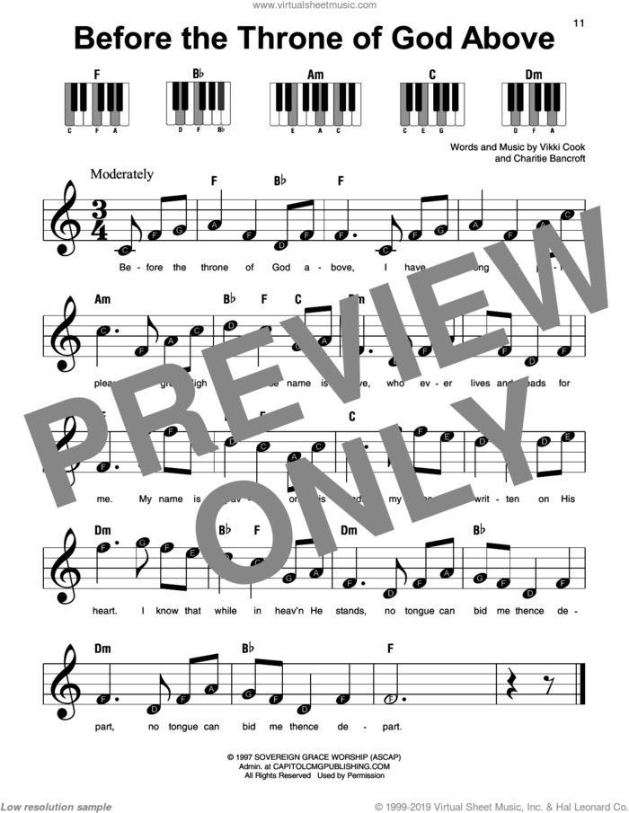 Before The Throne Of God Above sheet music for piano solo by Shane & Shane, Charitie Bancroft and Vikki Cook, beginner skill level