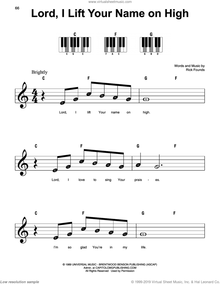 Lord, I Lift Your Name On High sheet music for piano solo by Rick Founds, beginner skill level