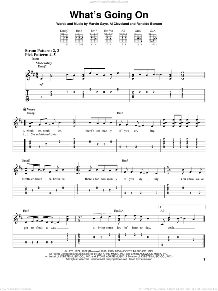 What's Going On sheet music for guitar solo (chords) by Marvin Gaye, Al Cleveland and Renaldo Benson, easy guitar (chords)