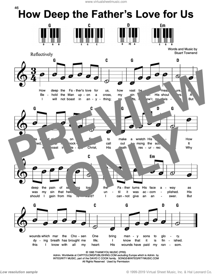 How Deep The Father's Love For Us sheet music for piano solo by Stuart Townend, beginner skill level