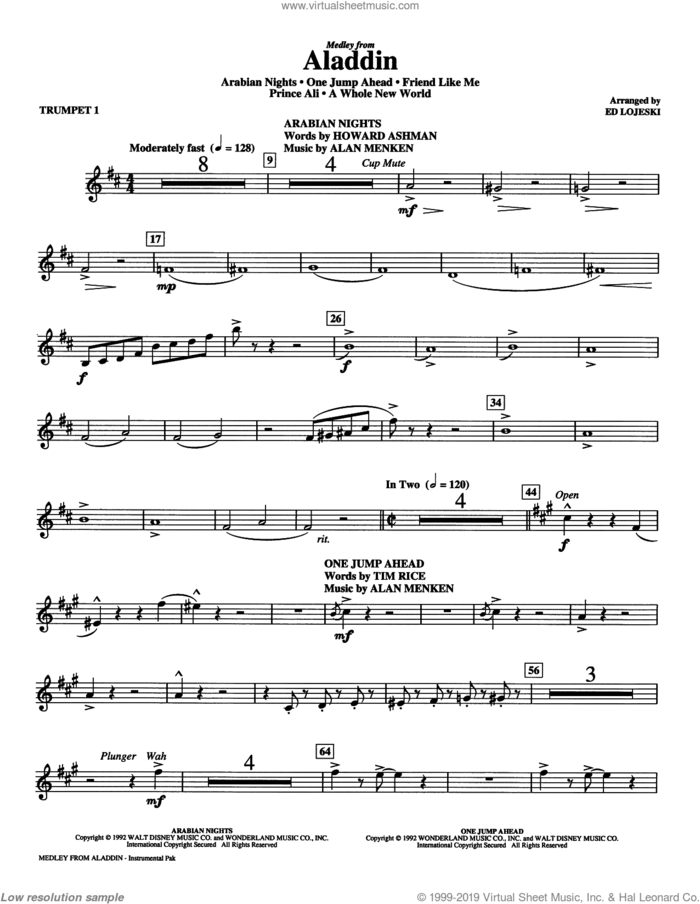 Aladdin (Medley) (arr. Ed Lojeski) (complete set of parts) sheet music for orchestra/band by Alan Menken, Ed Lojeski, Howard Ashman and Tim Rice, intermediate skill level
