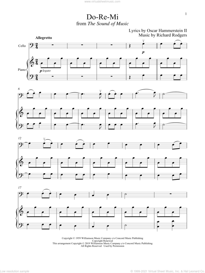 Do-Re-Mi (from The Sound of Music) sheet music for cello and piano by Richard Rodgers, Oscar II Hammerstein and Rodgers & Hammerstein, intermediate skill level