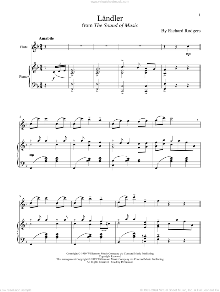 Landler (from The Sound of Music) sheet music for flute and piano by Richard Rodgers, Oscar II Hammerstein and Rodgers & Hammerstein, intermediate skill level