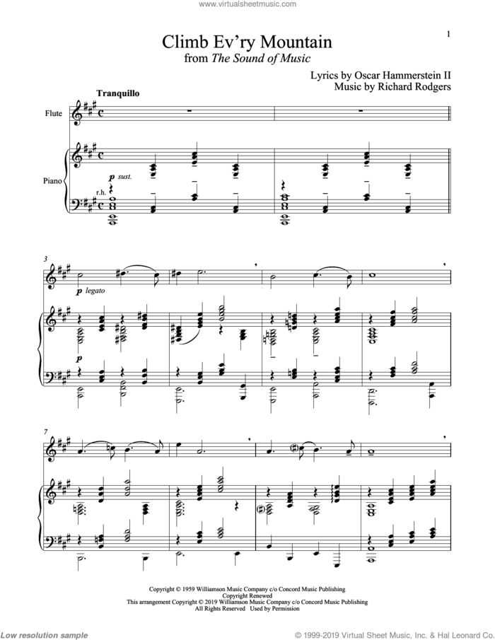 Climb Ev'ry Mountain (from The Sound of Music) sheet music for flute and piano by Richard Rodgers, Oscar II Hammerstein and Rodgers & Hammerstein, intermediate skill level