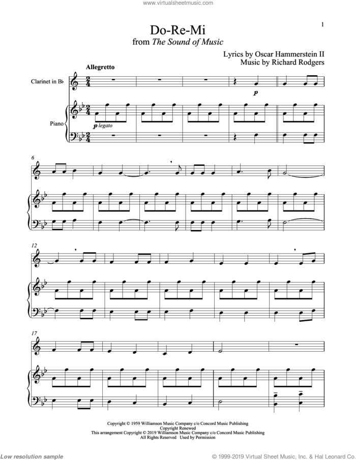 Do-Re-Mi (from The Sound of Music) sheet music for clarinet and piano by Richard Rodgers, Oscar II Hammerstein and Rodgers & Hammerstein, intermediate skill level