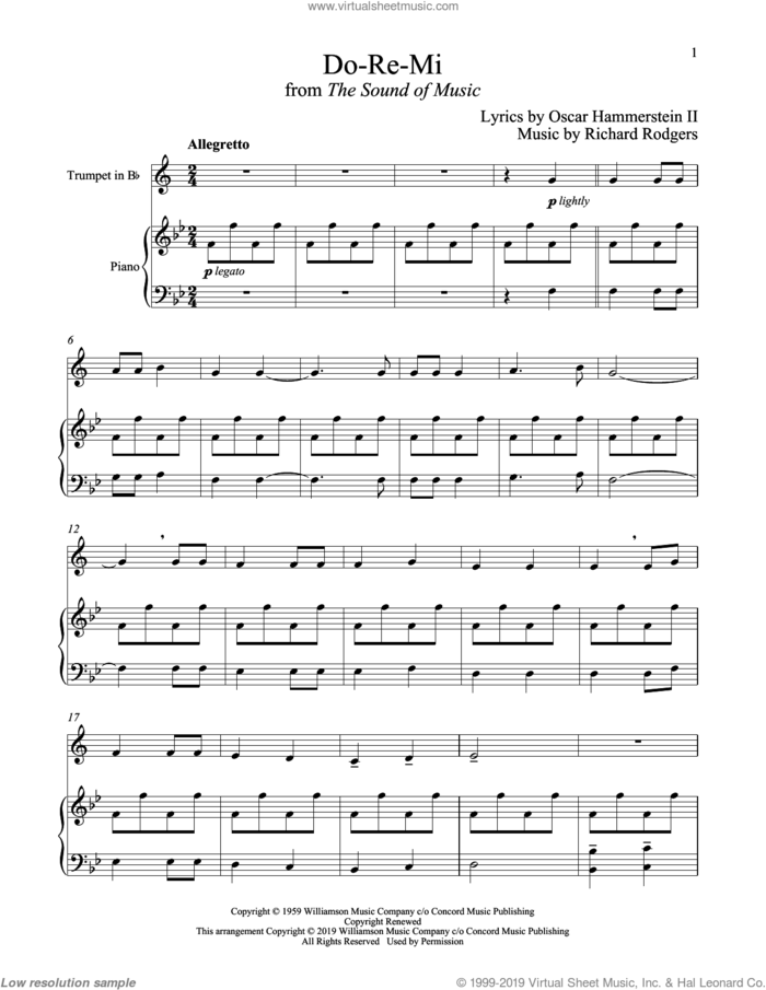 Do-Re-Mi (from The Sound of Music) sheet music for trumpet and piano by Richard Rodgers, Oscar II Hammerstein and Rodgers & Hammerstein, intermediate skill level