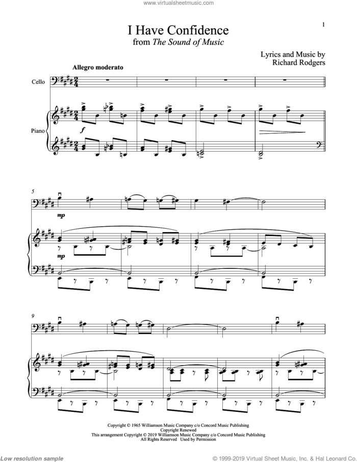 I Have Confidence (from The Sound of Music) sheet music for cello and piano by Richard Rodgers, Oscar II Hammerstein and Rodgers & Hammerstein, intermediate skill level