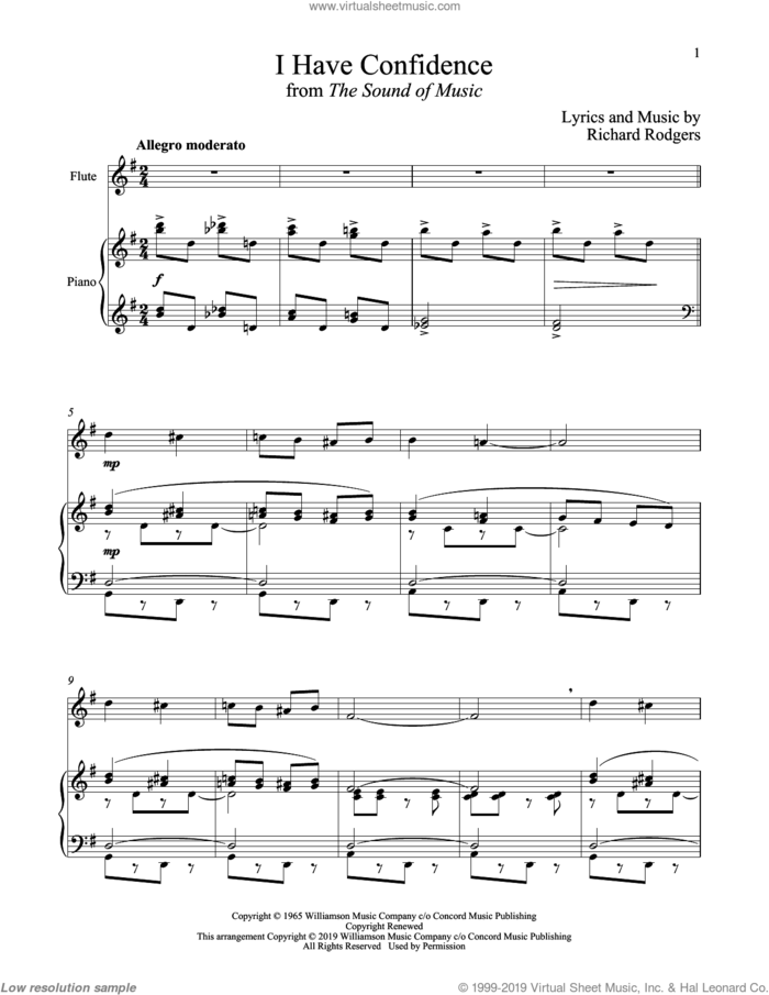 I Have Confidence (from The Sound of Music) sheet music for flute and piano by Richard Rodgers, Oscar II Hammerstein and Rodgers & Hammerstein, intermediate skill level