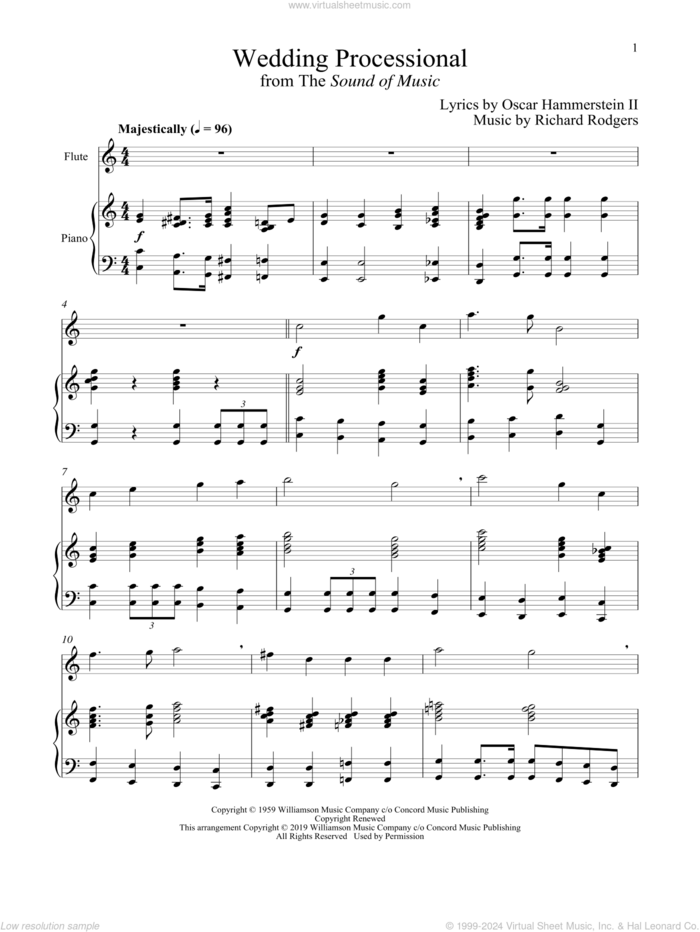 Wedding Processional (from The Sound of Music) sheet music for flute and piano by Richard Rodgers, Oscar II Hammerstein and Rodgers & Hammerstein, wedding score, intermediate skill level