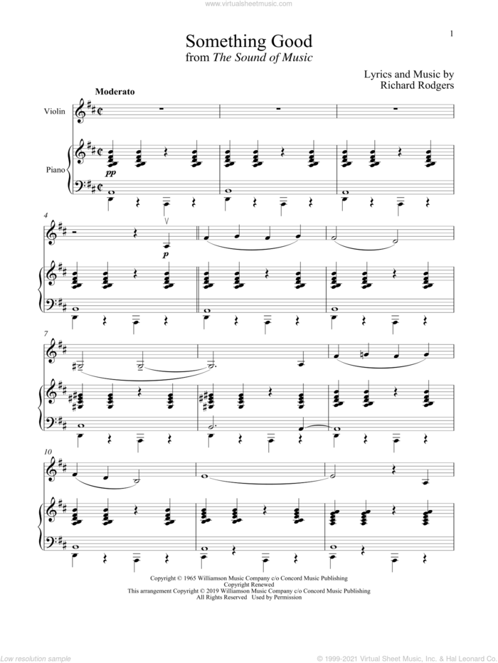 Something Good (from The Sound of Music) sheet music for violin and piano by Richard Rodgers, Oscar II Hammerstein and Rodgers & Hammerstein, intermediate skill level