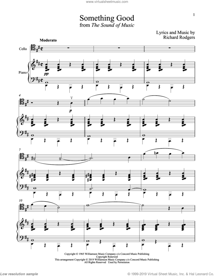 Something Good (from The Sound of Music) sheet music for cello and piano by Richard Rodgers, Oscar II Hammerstein and Rodgers & Hammerstein, intermediate skill level