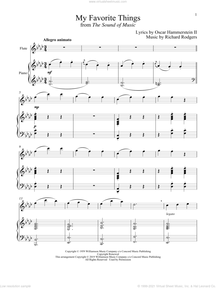 My Favorite Things (from The Sound of Music) sheet music for flute and piano by Richard Rodgers, Oscar II Hammerstein and Rodgers & Hammerstein, intermediate skill level