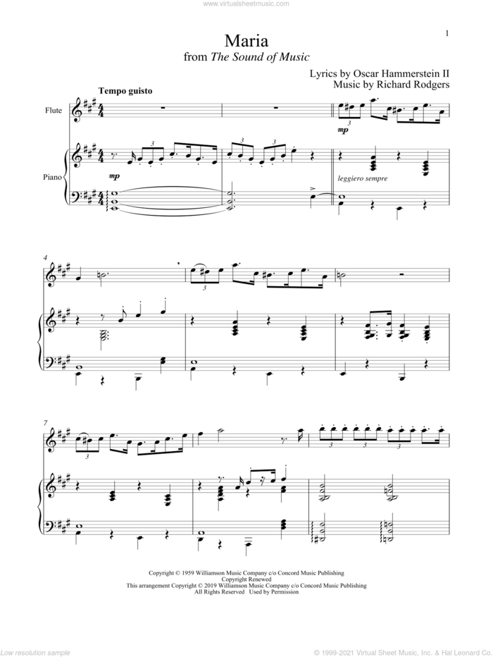Maria (from The Sound of Music) sheet music for flute and piano by Richard Rodgers, Oscar II Hammerstein and Rodgers & Hammerstein, intermediate skill level