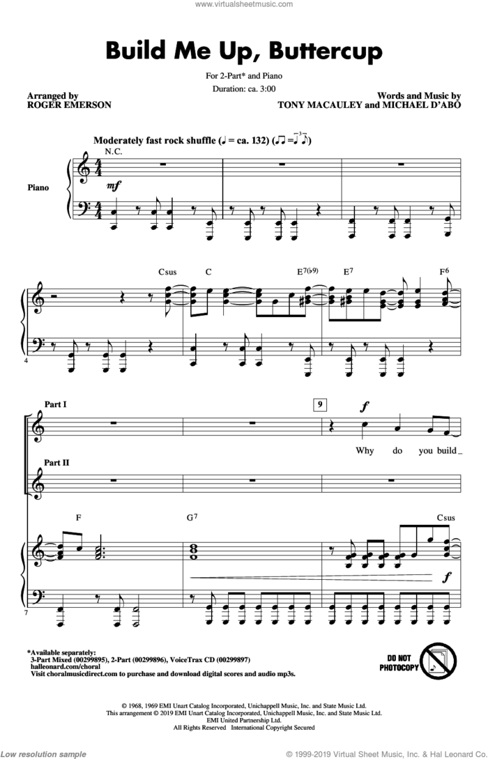 Build Me Up, Buttercup (arr. Roger Emerson) sheet music for choir (2-Part) by The Foundations, Roger Emerson and Tony MacAuley, intermediate duet