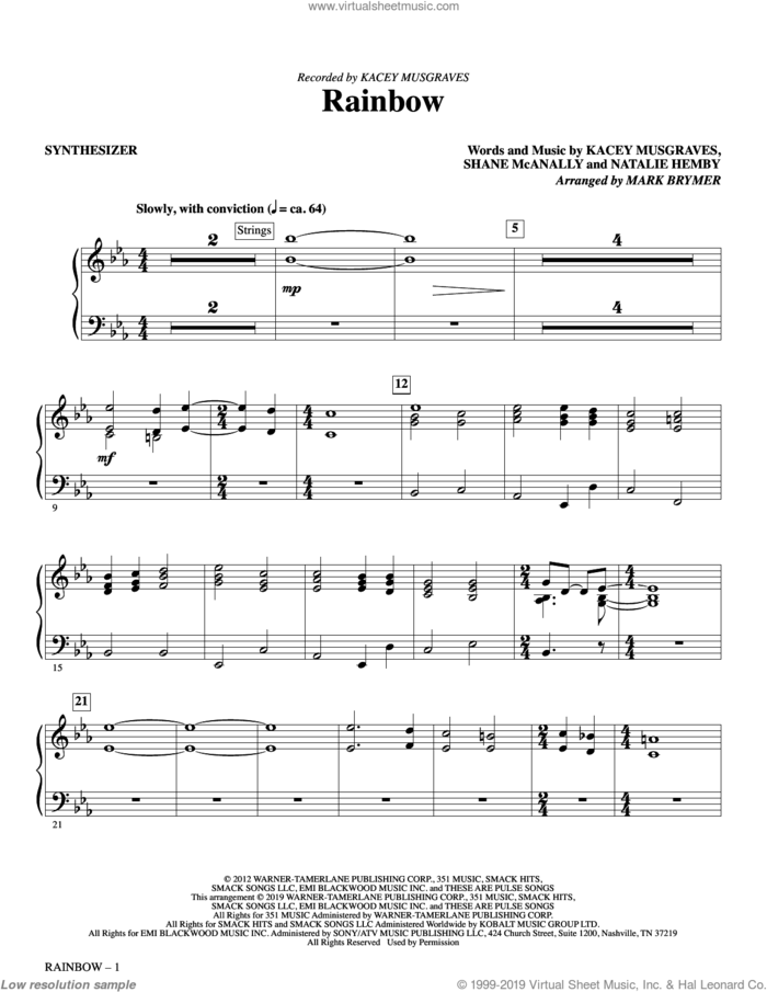 Rainbow (arr. Mark Brymer) (complete set of parts) sheet music for orchestra/band by Mark Brymer, Kacey Musgraves, Natalie Hemby and Shane McAnally, intermediate skill level