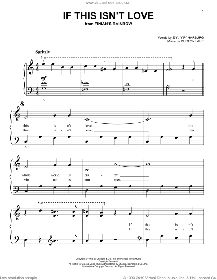 If This Isn't Love (from Finian's Rainbow) sheet music for piano solo by E.Y. Harburg and Burton Lane, beginner skill level
