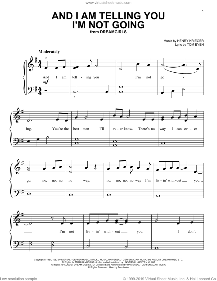 And I Am Telling You I'm Not Going (from the musical Dreamgirls) sheet music for piano solo by Henry Krieger, Henry Krieger and Tom Eyen and Tom Eyen, beginner skill level