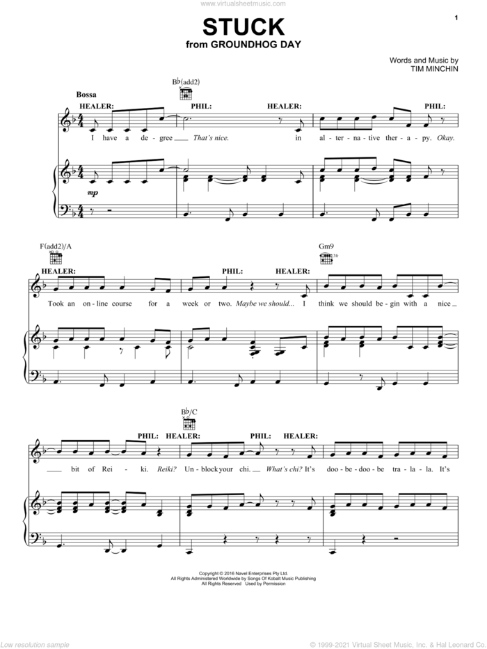 Stuck (from Groundhog Day The Musical) sheet music for voice, piano or guitar by Tim Minchin, intermediate skill level