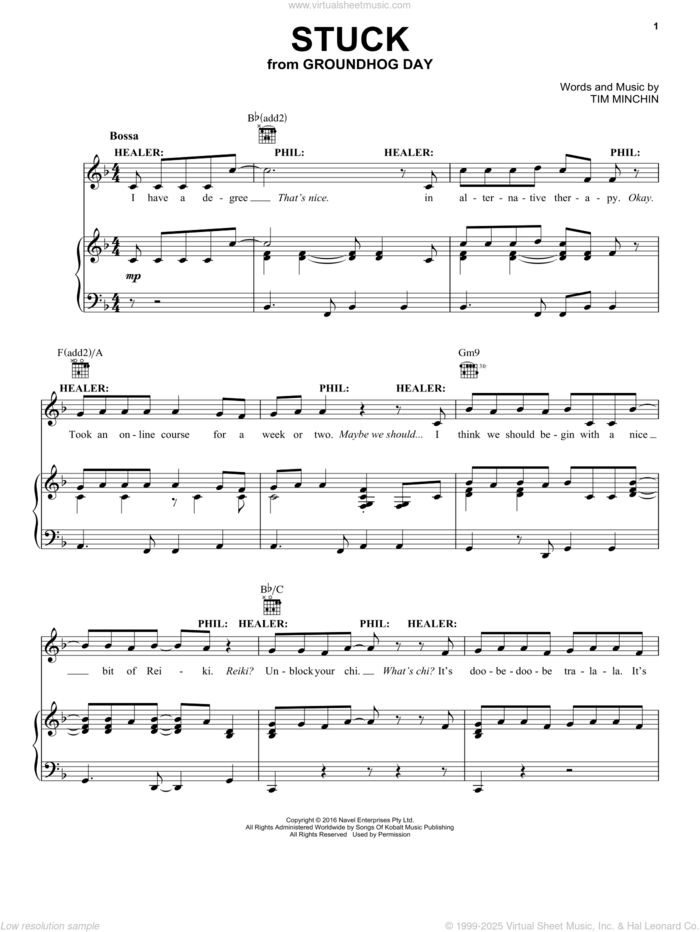 Stuck (from Groundhog Day The Musical) sheet music for voice, piano or guitar by Tim Minchin, intermediate skill level