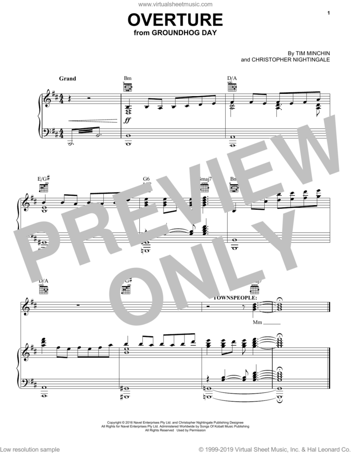 Overture (from Groundhog Day The Musical) sheet music for voice, piano or guitar by Tim Minchin, Christopher Nightingale and Tim Minchin and Christopher Nightingale, intermediate skill level
