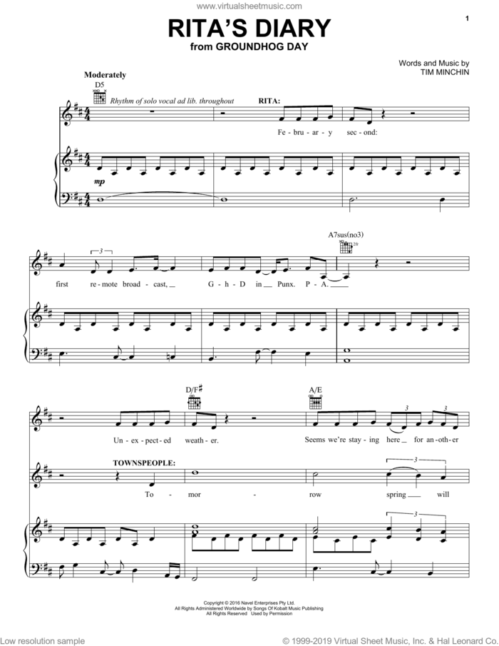 Rita's Diary (from Groundhog Day The Musical) sheet music for voice, piano or guitar by Tim Minchin, intermediate skill level