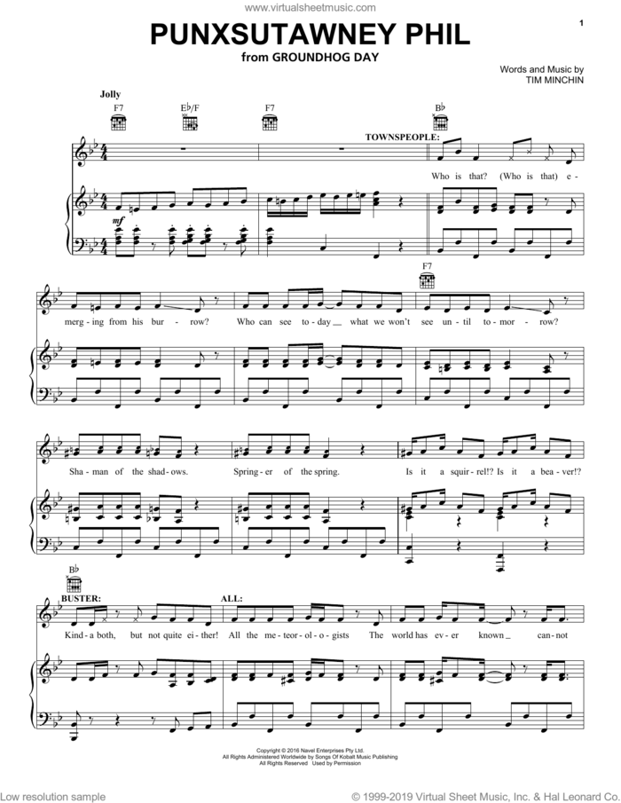 Punxsutawney Phil (from Groundhog Day The Musical) sheet music for voice, piano or guitar by Tim Minchin, intermediate skill level