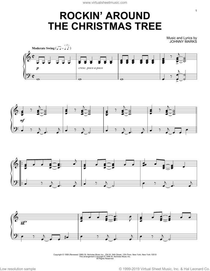 Rockin' Around The Christmas Tree sheet music for piano solo by Johnny Marks, intermediate skill level