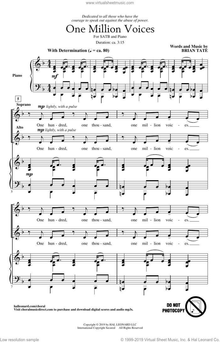 One Million Voices sheet music for choir (SATB: soprano, alto, tenor, bass) by Brian Tate, intermediate skill level