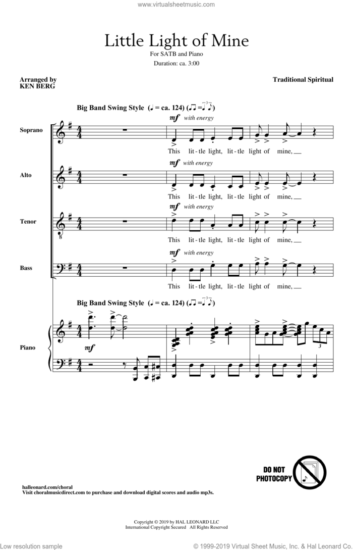 Little Light Of Mine (arr. Ken Berg) sheet music for choir (SATB: soprano, alto, tenor, bass)  and Ken Berg, intermediate skill level