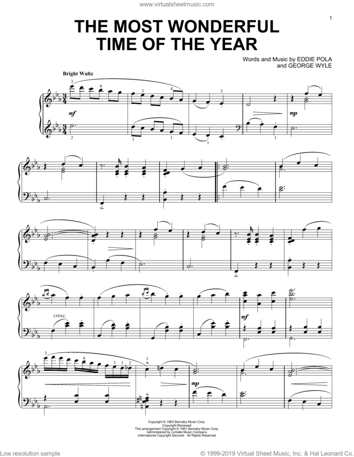 The Most Wonderful Time Of The Year sheet music for piano solo by Eddie Pola & George Wyle, Eddie Pola and George Wyle, intermediate skill level