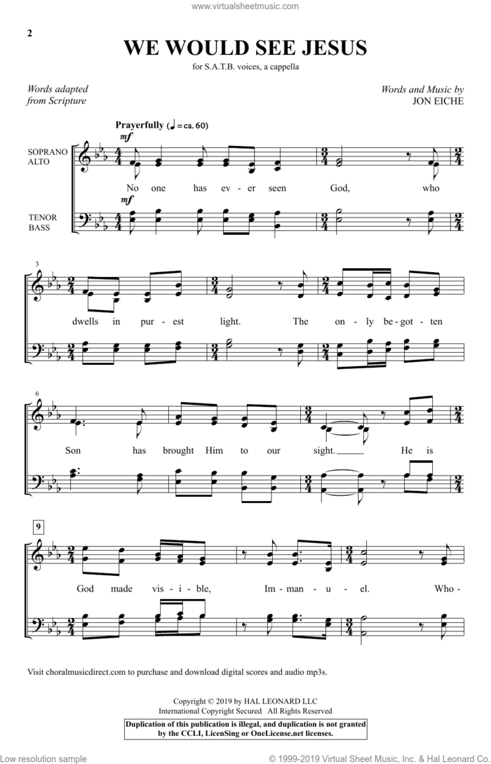 We Would See Jesus sheet music for choir (SATB: soprano, alto, tenor, bass) by Jon Eiche, intermediate skill level