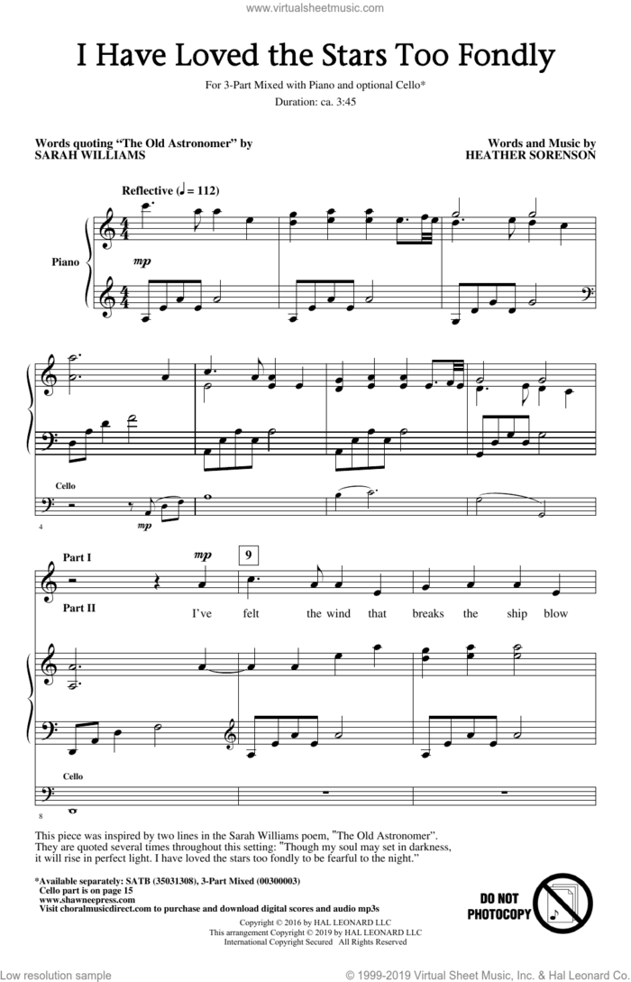 I Have Loved The Stars Too Fondly sheet music for choir (3-Part Mixed) by Heather Sorenson and Sarah Williams, intermediate skill level