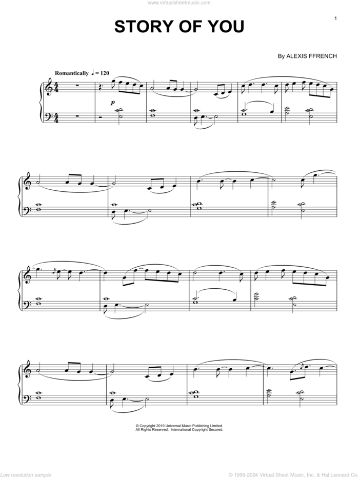 Story Of You sheet music for piano solo by Alexis Ffrench, classical score, intermediate skill level