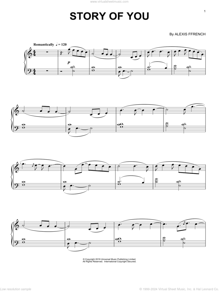 Story Of You sheet music for piano solo by Alexis Ffrench, classical score, intermediate skill level