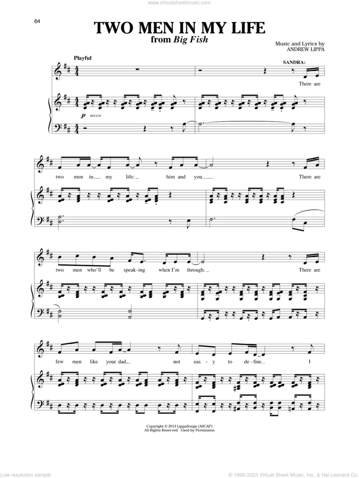 Two Men In My Life (from Big Fish) sheet music for voice and piano by Andrew Lippa and Richard Walters, intermediate skill level
