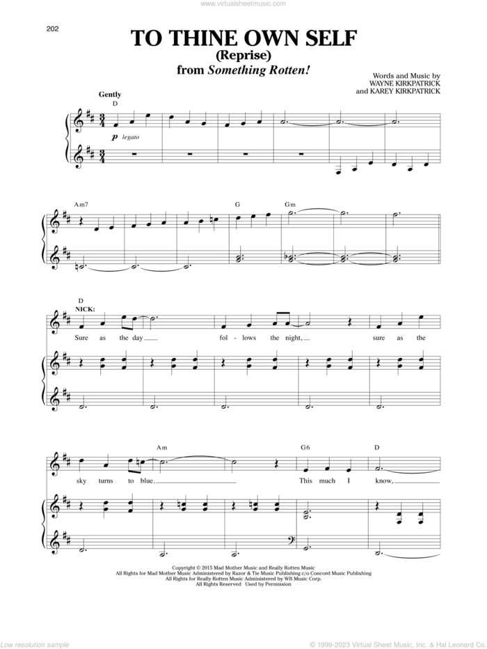 To Thine Own Self (Reprise) (from Something Rotten!) sheet music for voice and piano by Wayne Kirkpatrick, Richard Walters, Karey Kirkpatrick and Karey Kirkpatrick and Wayne Kirkpatrick, intermediate skill level